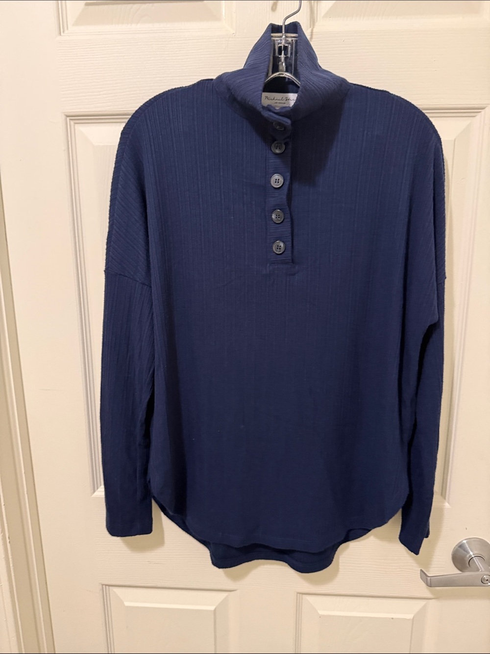Michael Stars Small Navy Ribbed Henley Pullover.